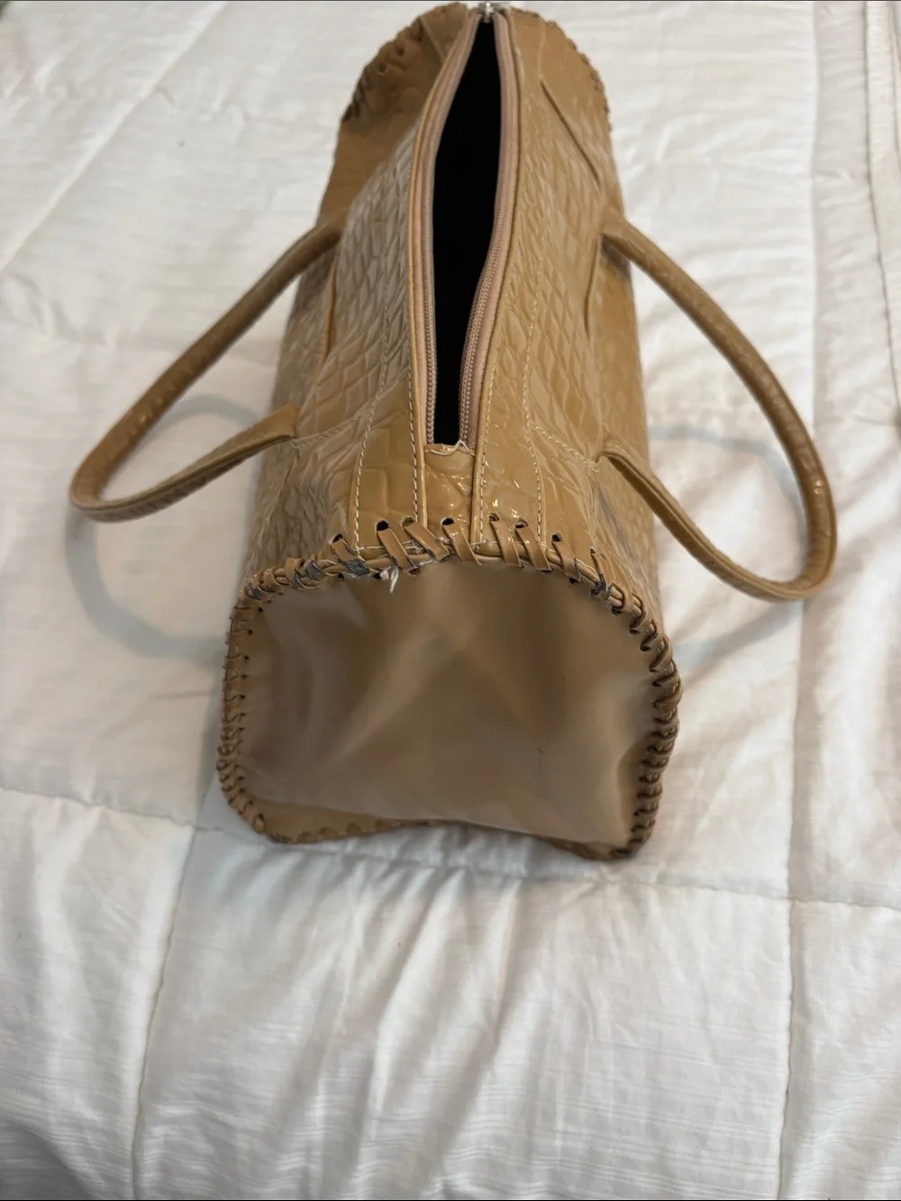 Bijoux Terner Croc-Embossed Satchel in Tan Brown